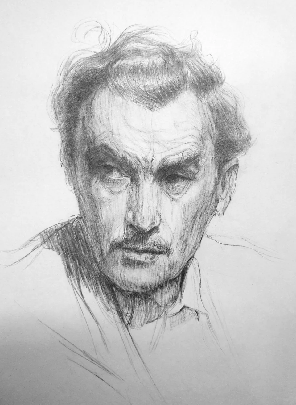 پرترهٔ کنته از چهرهٔ روبه‌روی مرد با پرداز آزاد، اثر جواد زلفی